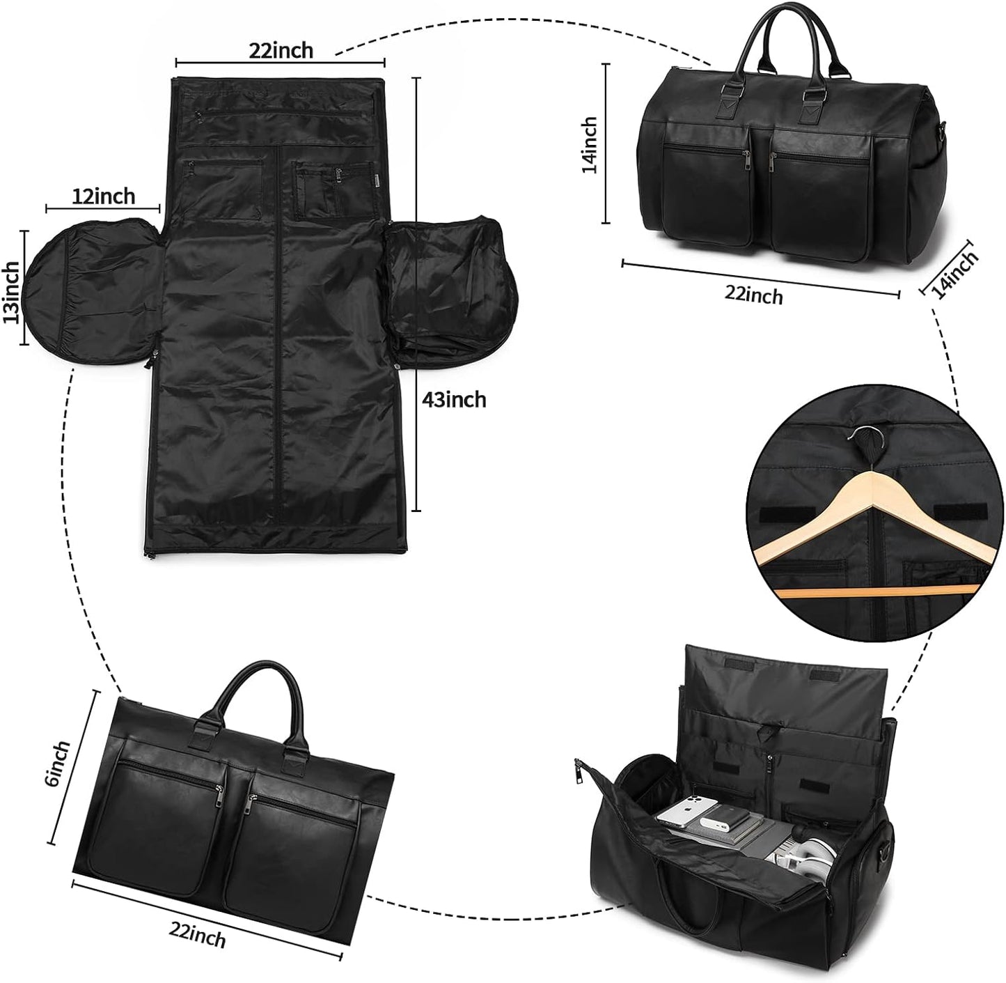 Convertible Travel Garment Bag,Carry on Garment Duffel Bag for Men Women - 2 in 1 Hanging Suitcase Suit Business Travel Bag