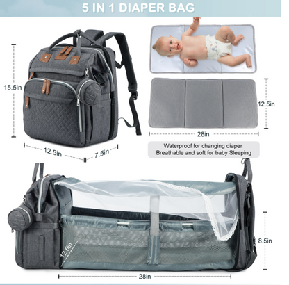 5-in-1 Backpack Baby Bag with Soft Changing Station, Insulated Pocket, Bug Net, and Sunshade: Your Ultimate Parenting Companion