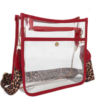 Stadium-Approved PVC Clear Crossbody Shoulder Bag with Leopard Strap plus free extra coordinating strap