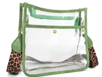 Stadium-Approved PVC Clear Crossbody Shoulder Bag with Leopard Strap plus free extra coordinating strap