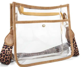 Stadium-Approved PVC Clear Crossbody Shoulder Bag with Leopard Strap plus free extra coordinating strap